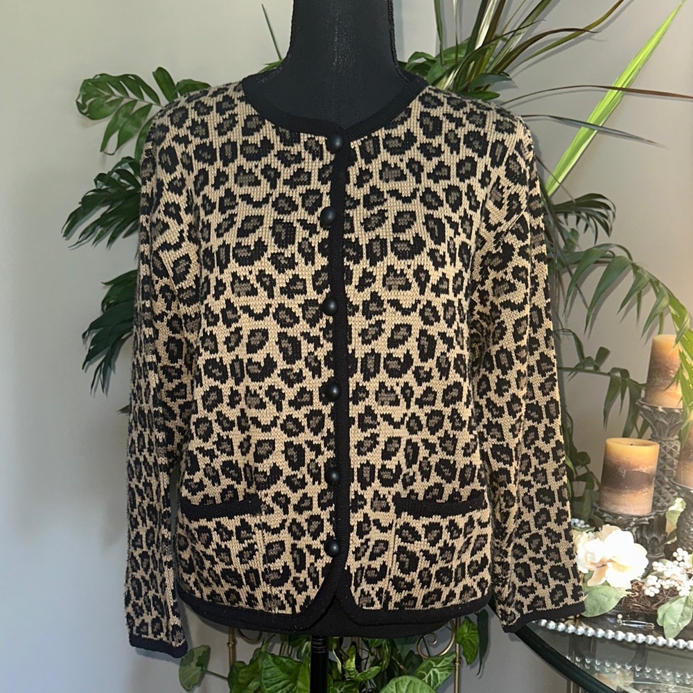 Tally Ho Leopard Print Cardigan with Black Trim